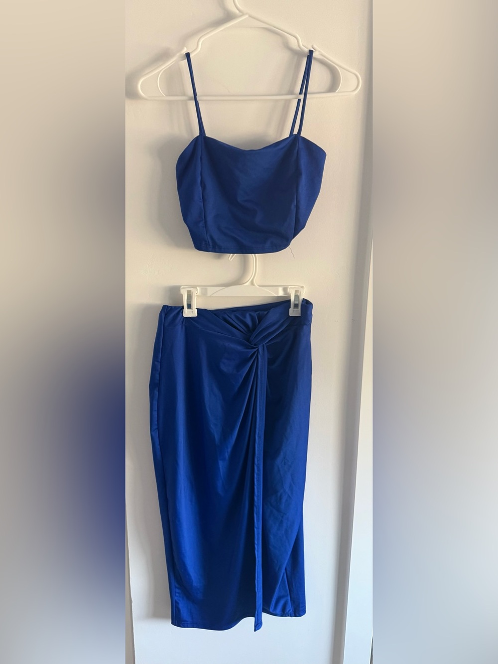 Royal Blue Knot-Front Midi Skirt